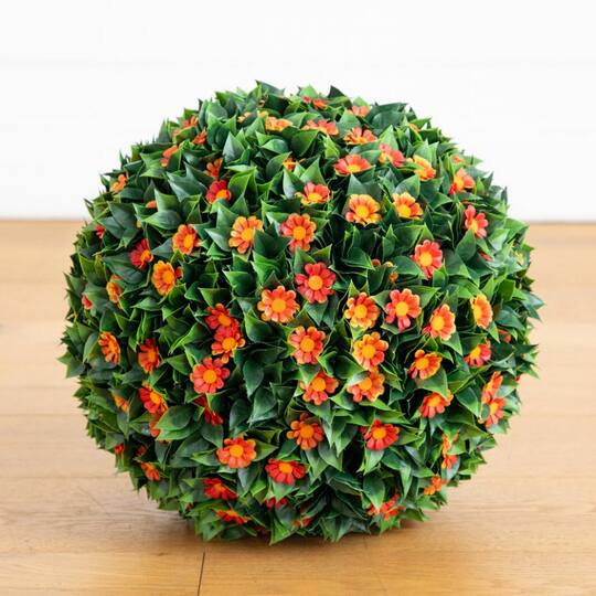 15" UV Resistant Artificial Flowering Daisy Boxwood Ball